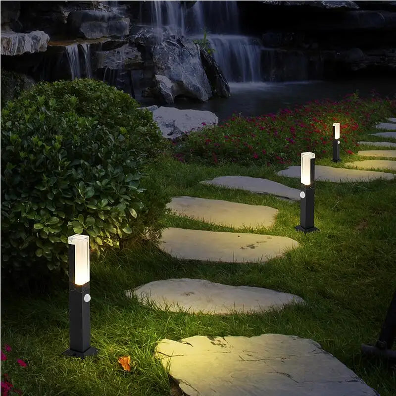 12W 27CM 40CM 60CM 80CM With Motion Sensor LED Garden Lamp Modern Aluminum Pillar Outdoor Courtyard Villa Landscape Lawn Light