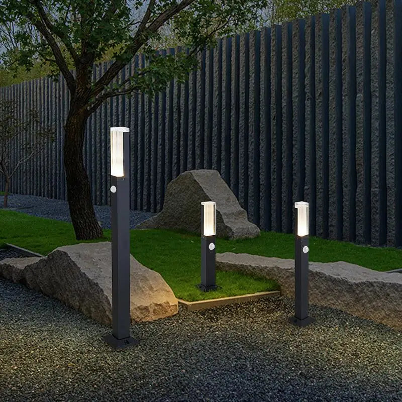 12W 27CM 40CM 60CM 80CM With Motion Sensor LED Garden Lamp Modern Aluminum Pillar Outdoor Courtyard Villa Landscape Lawn Light