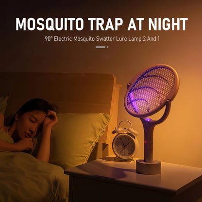 90 Degree Rotatable Mosquito Killer Lamp Electric Shocker UV Light Bug Zapper Trap Flies Summer Fly Swatter With Extension Rod