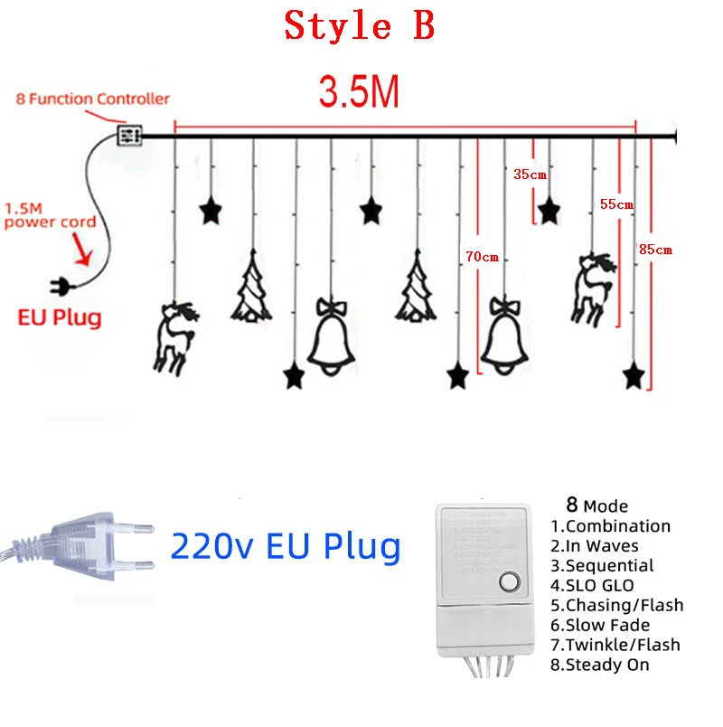 LED svetleća zavesa sa zvezdama i prazničnim figurama