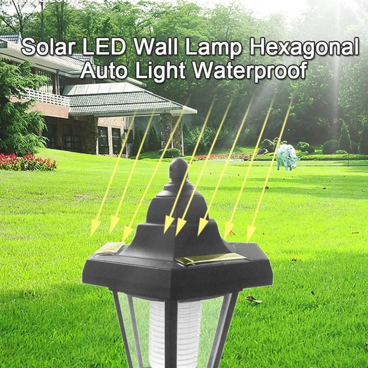 2Pcs Solar Wall Light Outdoor Solar Hexagonal Light IP44 Waterproof Solar Fence Light Auto On/Off Retro LED Wall Lamp for Garden