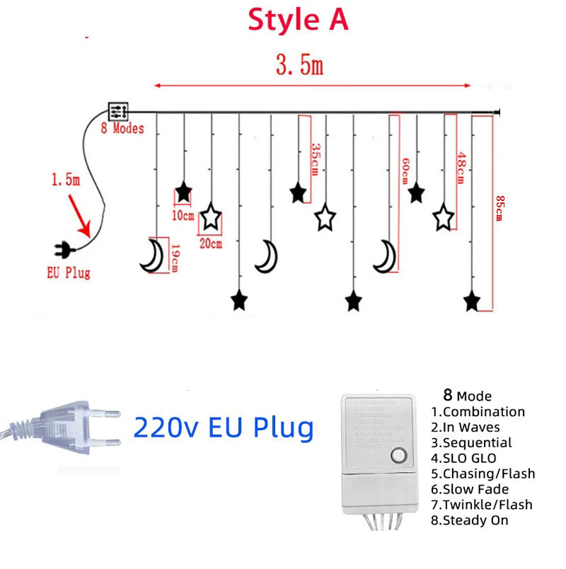 LED svetleća zavesa sa zvezdama i prazničnim figurama