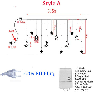 LED svetleća zavesa sa zvezdama i prazničnim figurama