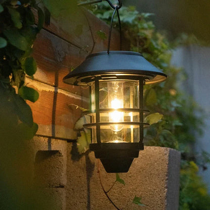 Outdoor LED Solar Lights Retro Lantern Hanging Wall Lamp Waterproof Vintage Metal Solar Garden Lights Villa Porch Tungsten Bulb