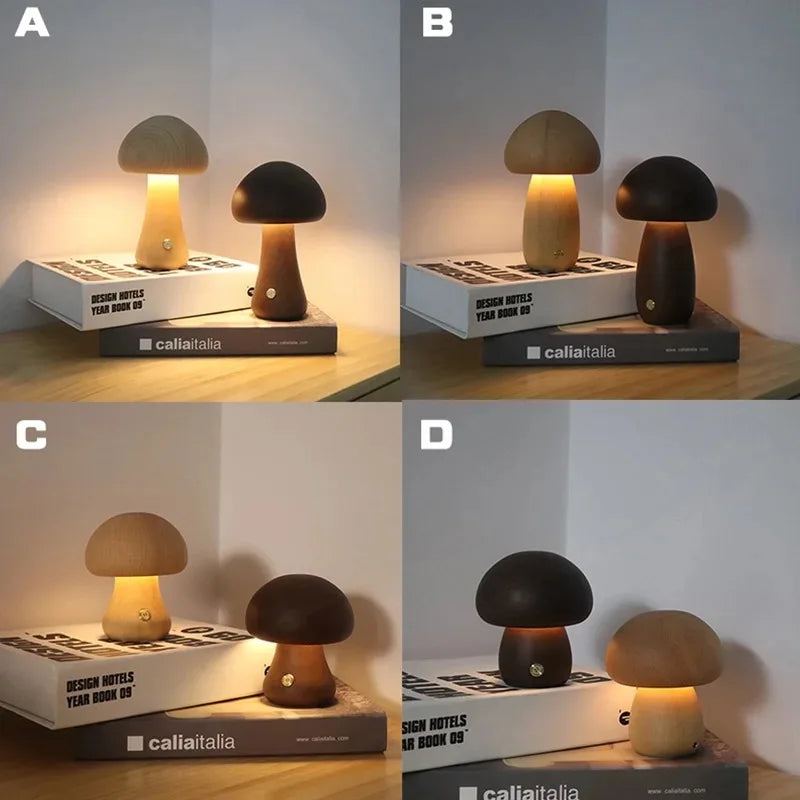 Stone Lampe Wooden Mushroom